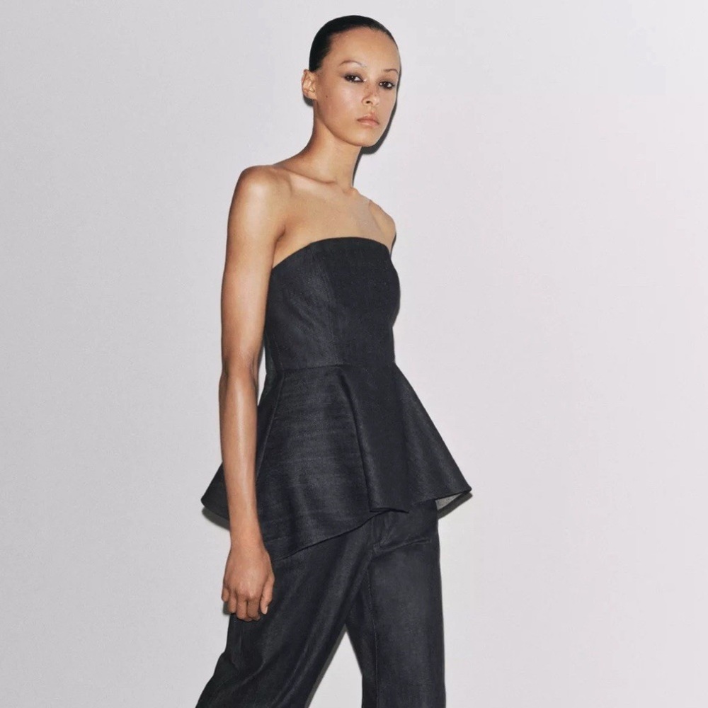 Zara Black Strapless Peplum Top